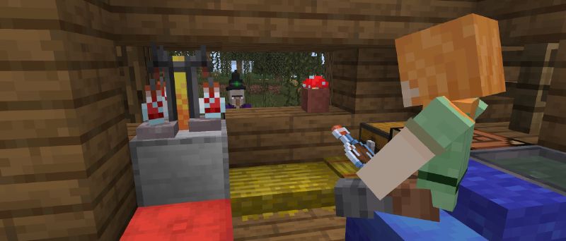 Colourful Minecraft cushions placed on sofas inside a modern Minecraft living room