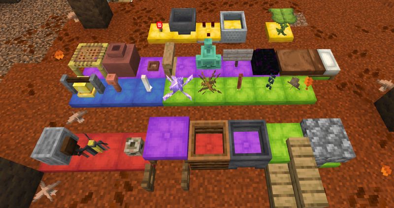 Minecraft bedroom featuring beds, furniture and decorative cushions in multiple colours